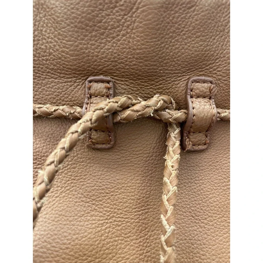 Lucky Brand Saddle Brown Leather Drawstring Bucket Bag Handbag